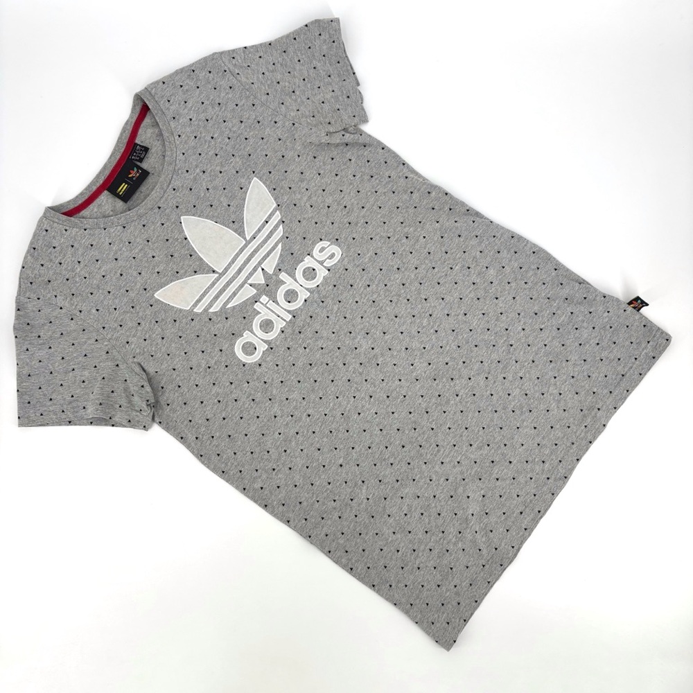 adidas Pharrell Williams Grey Velour Trefoil Longer Short Sleeve Tee, Small